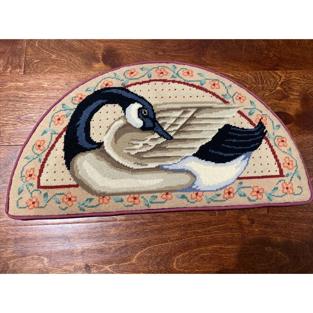 Vintage Homemade Cross Stitch Swan Semi-Circle Wall Art